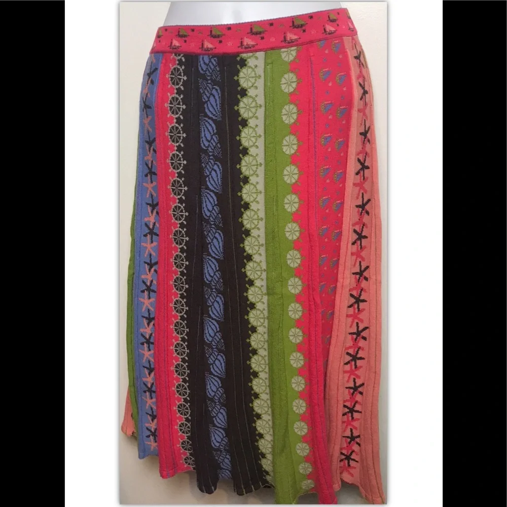 IVKO Anthropologie Sweater Skirt Pleated Serbia Sea Motif Pencil Midi